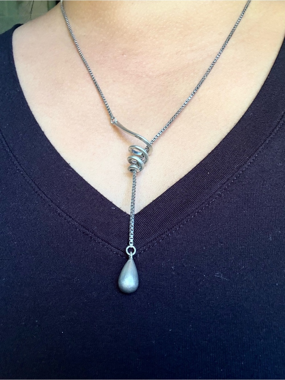 M&CO Sterling Silver 925 Spiral Teardrop Lariat Box Chain Necklace 11.65g